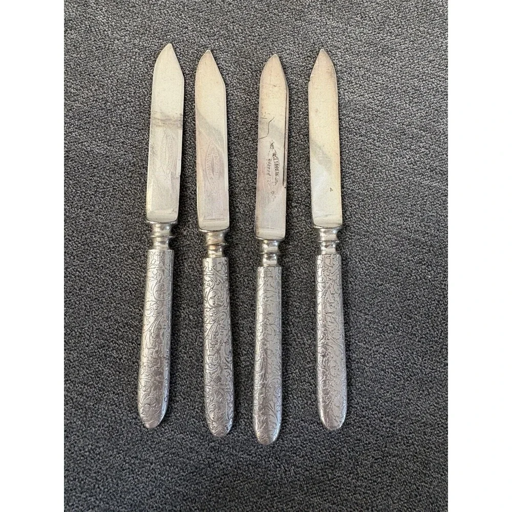 VTG Set of 4 Fruit Knives 1847 Rogers Bros. Co Warranted‎ Silver Plate Arabesque